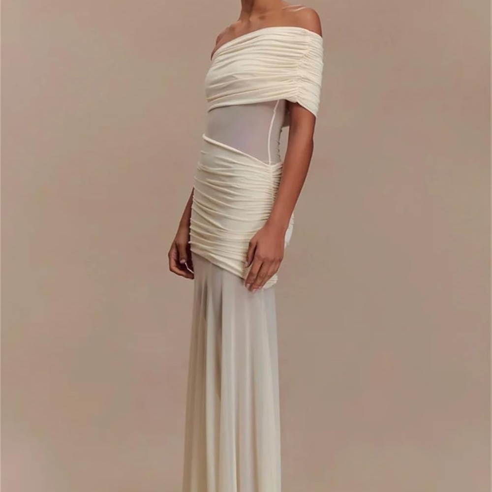 Elegant Off-Shoulder Cream Dress